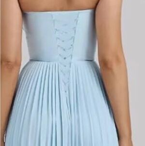 Strapless Bridesmaid Dress Long A-Line Pleated Satin Prom Formal Wedding Guest